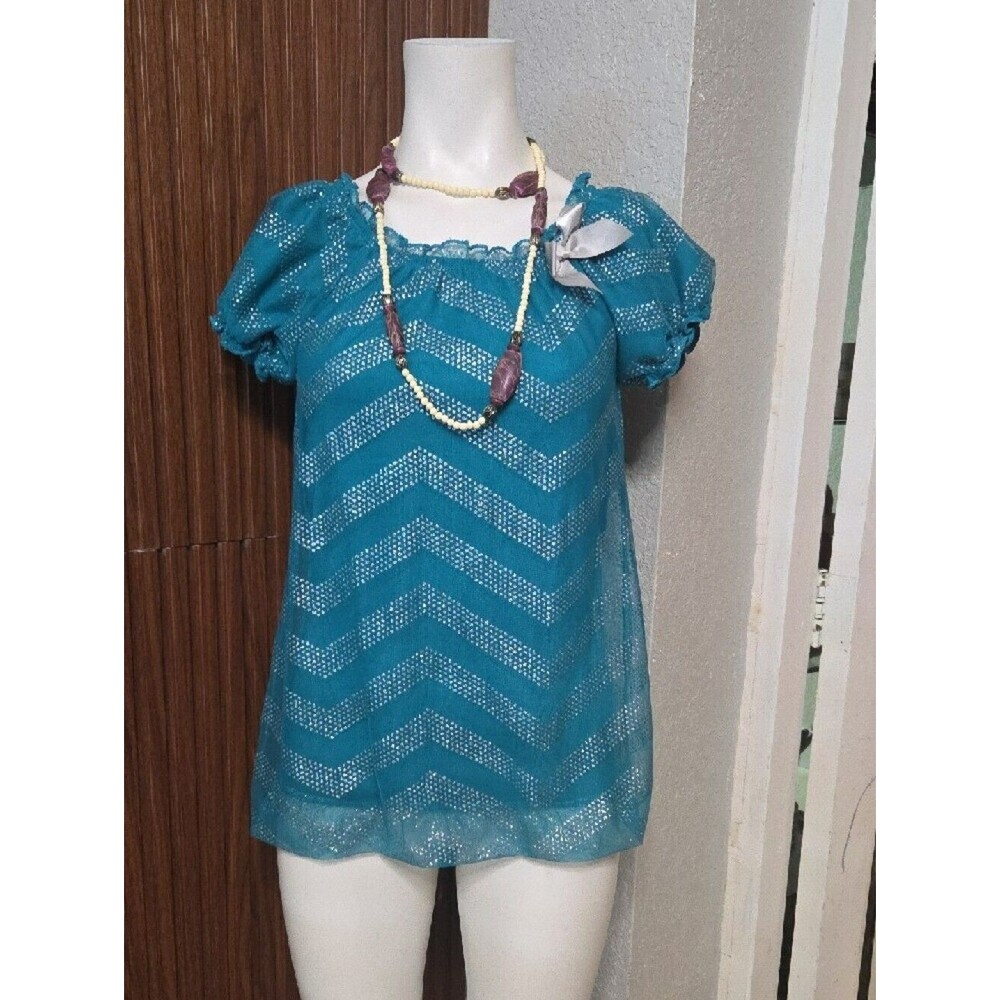 George Teal Chevron Off-Shoulder Blouse Sz 10/12 Years Old.[0110]